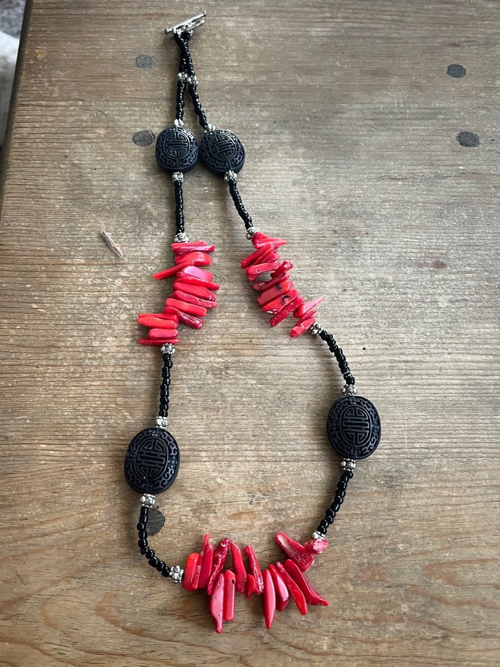 Handcrafted Black & Red Beaded Statement Necklace